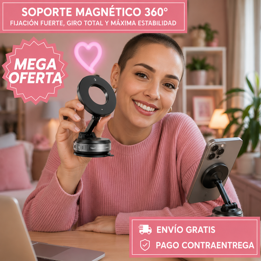 SOPORTE MAGNÉTICO 360°: Giro 360° y agarre potente.