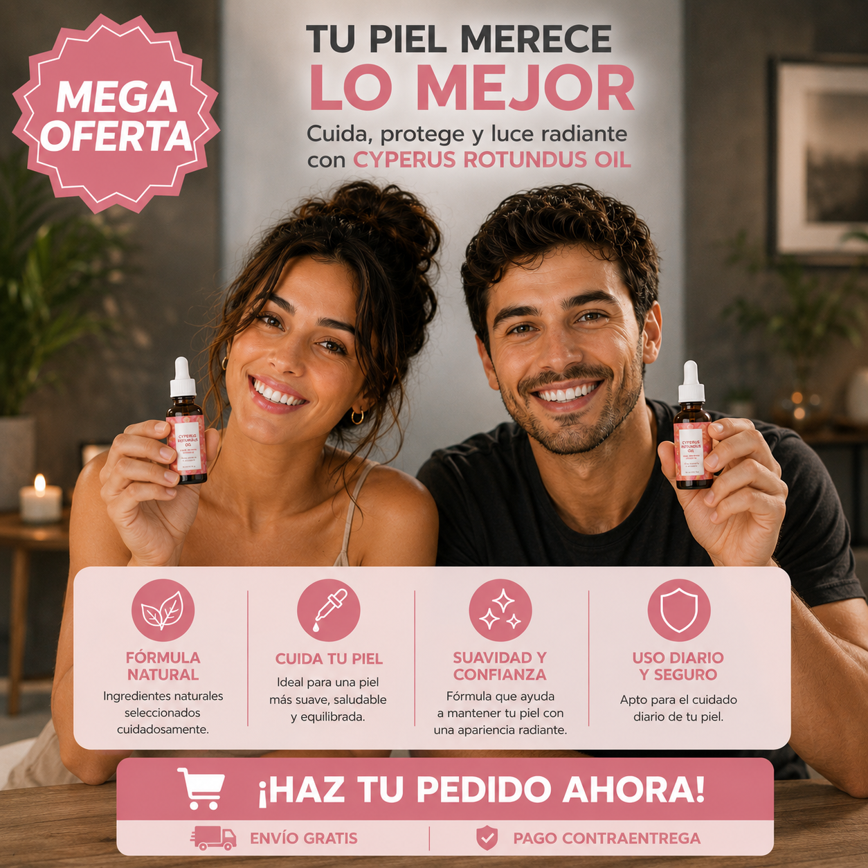 CYPERUS ROTUNDUS OIL: Favorece menos crecimiento del vello.